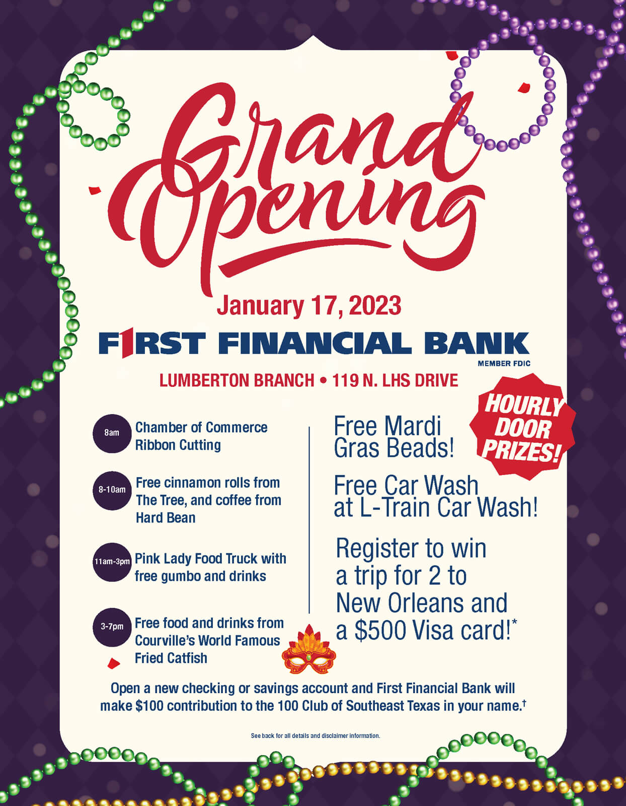 bank marketing piece for grand opening of branch in Texas